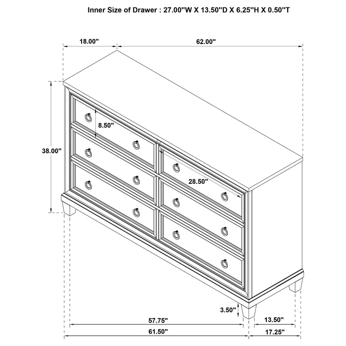 Pembroke 6-drawer Bedroom Dresser Cabinet Washed Oak