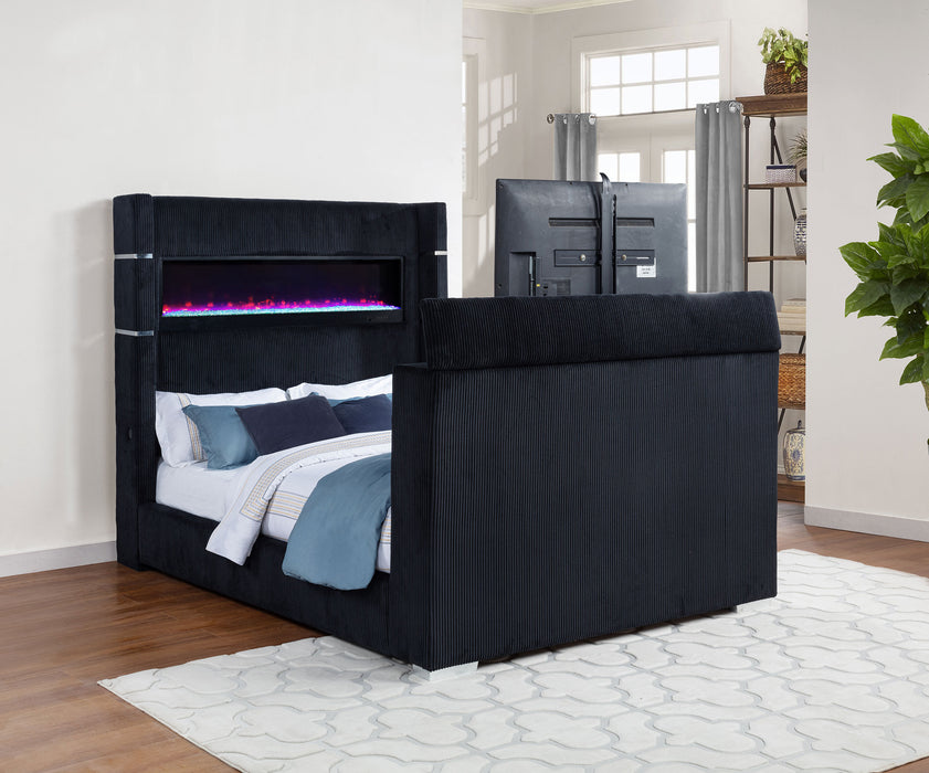 Tisdall Eastern King Flame Visualizer Wingback TV Bed Black
