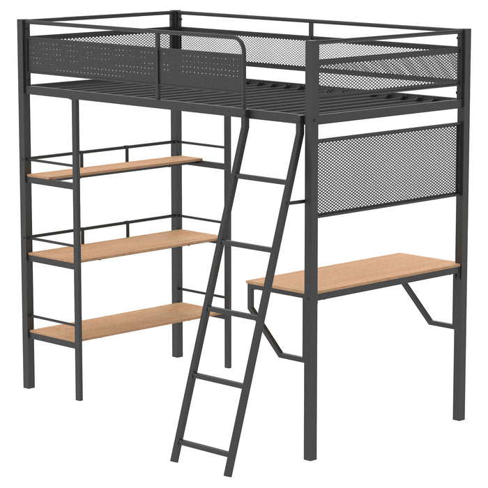 Campus 3-shelf Metal Twin Workstation Loft Bed Matte Black