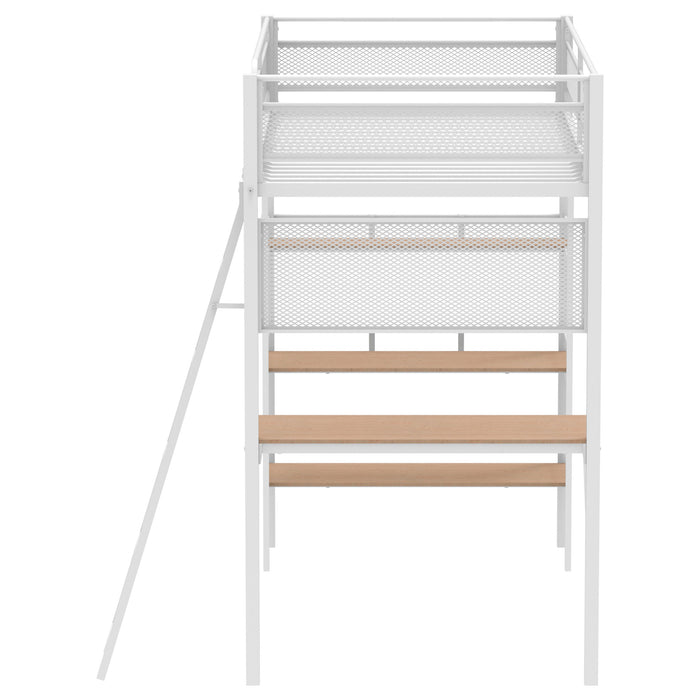 Campus 3-shelf Metal Twin Workstation Loft Bed Matte White