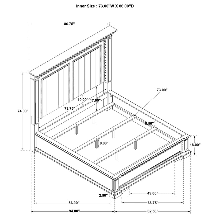 McKinney California King LED Light Panel Bed Vintage White