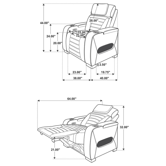 Zuma Dual Power Recliner with Cupholder Storage and LED Lighting Black
