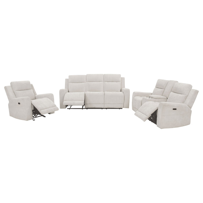 Kennett 3-piece Chenille Power Reclining Sofa Set Ivory