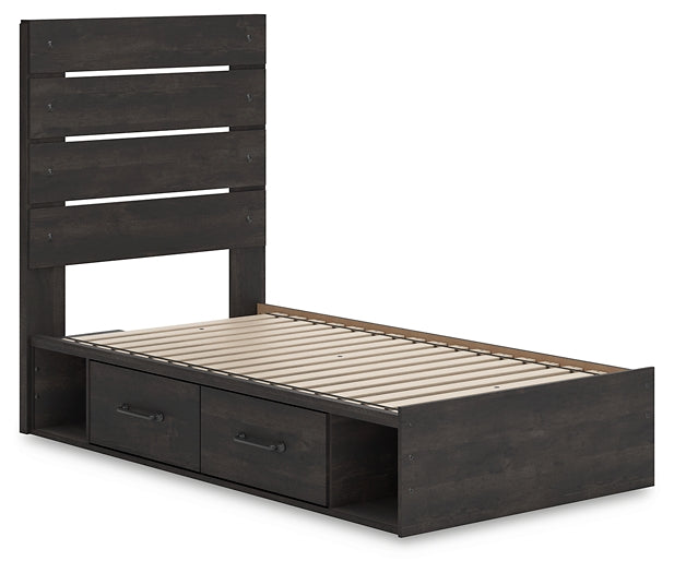 Hollivern Twin Panel Bed with Storage with Mirrored Dresser