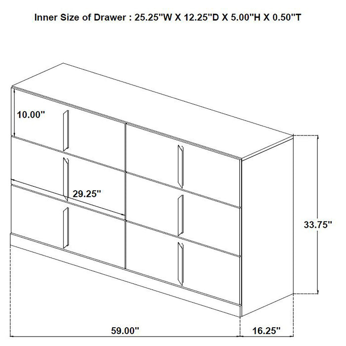 Ines 6-drawer Bedroom Dresser Cabinet White High Gloss