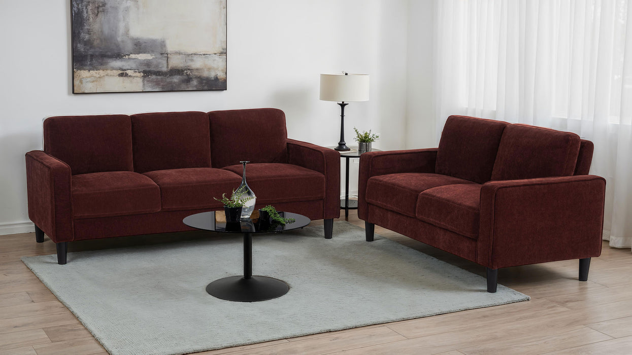 Ruth 2-piece Fabric Upholstered Track Arm Sofa Rust Red