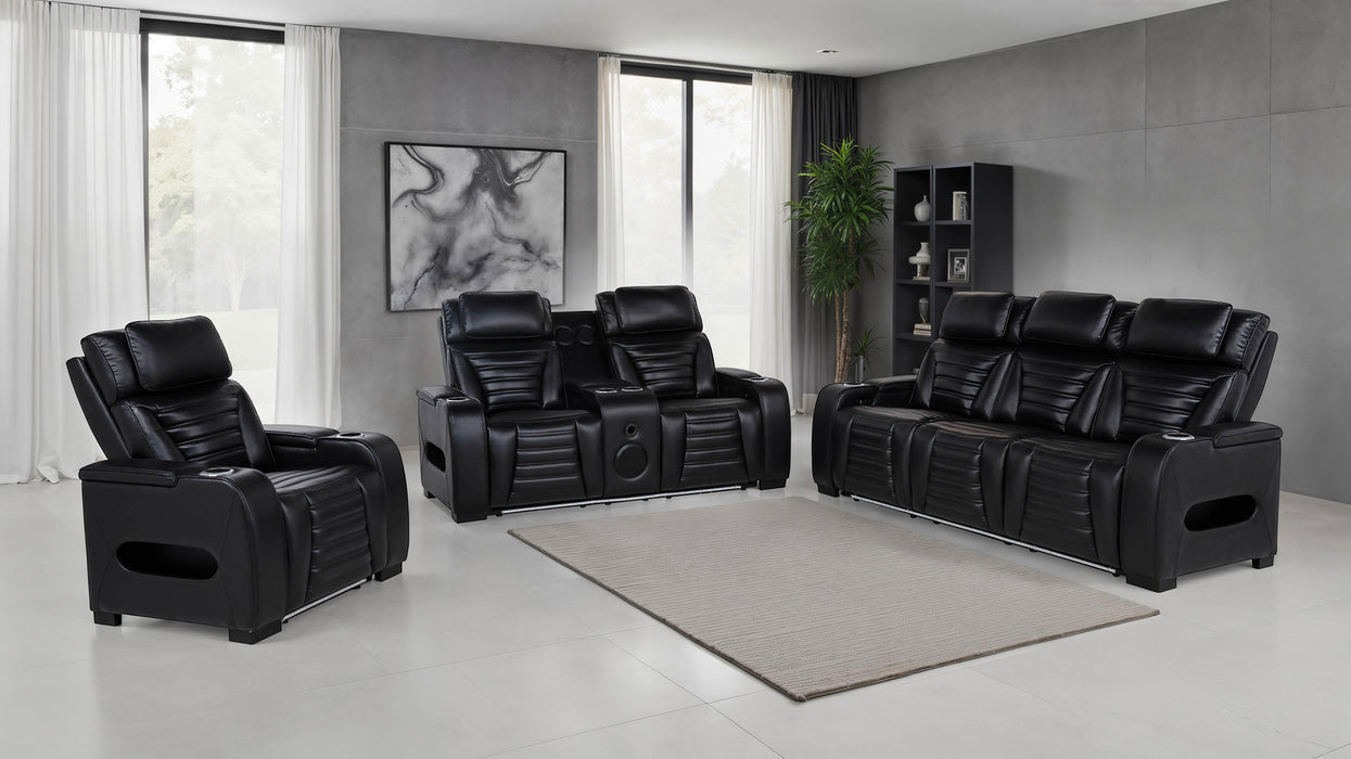 Zuma 3-Piece Dual Power Reclining Sofa Set with Bluetooth Black