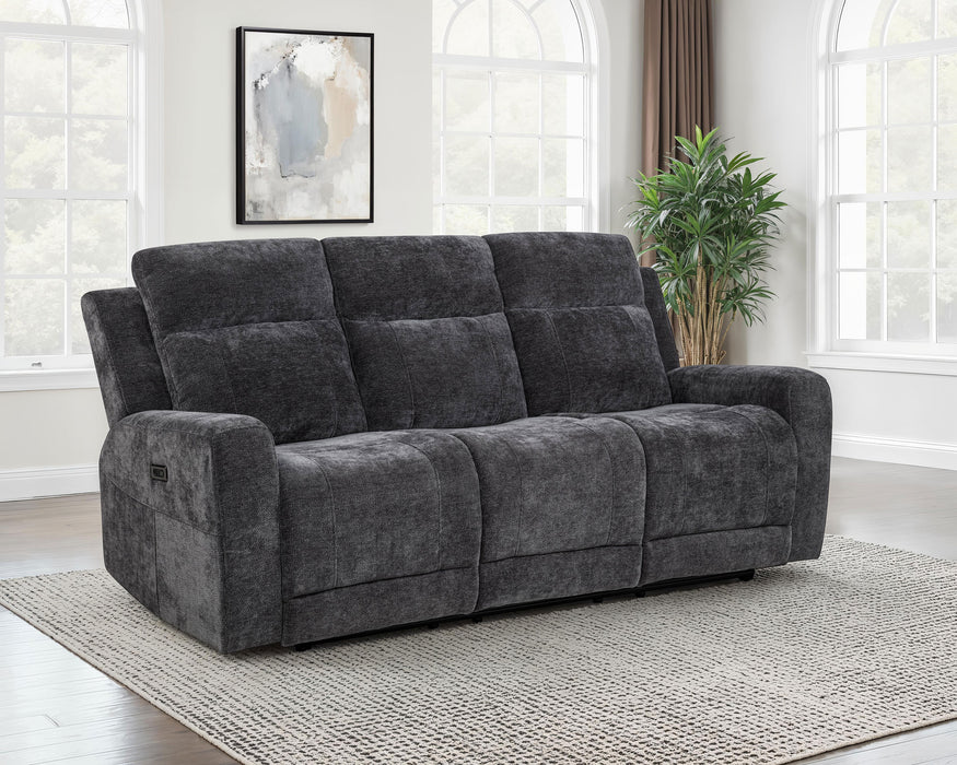 Kennett Chenille Upholstered Power Reclining Sofa Dark Grey