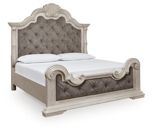 Bruchandi King Upholstered Panel Bed with Mirrored Dresser