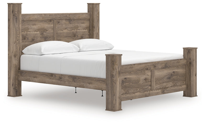Rusticott California King Poster Bed with Mirrored Dresser and Nightstand