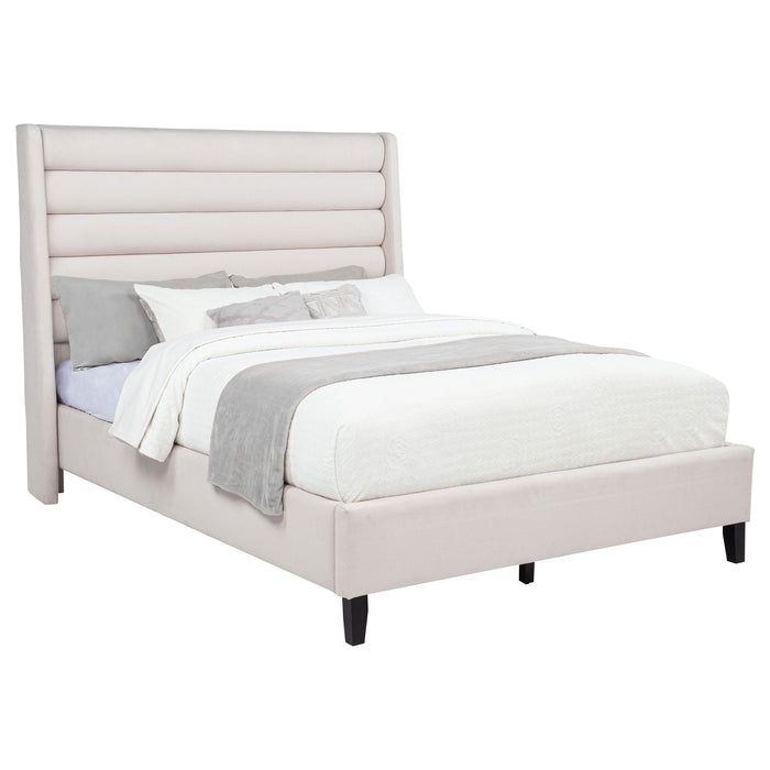 Leslie Upholstered Tufted California King Wingback Platform Bed Beige