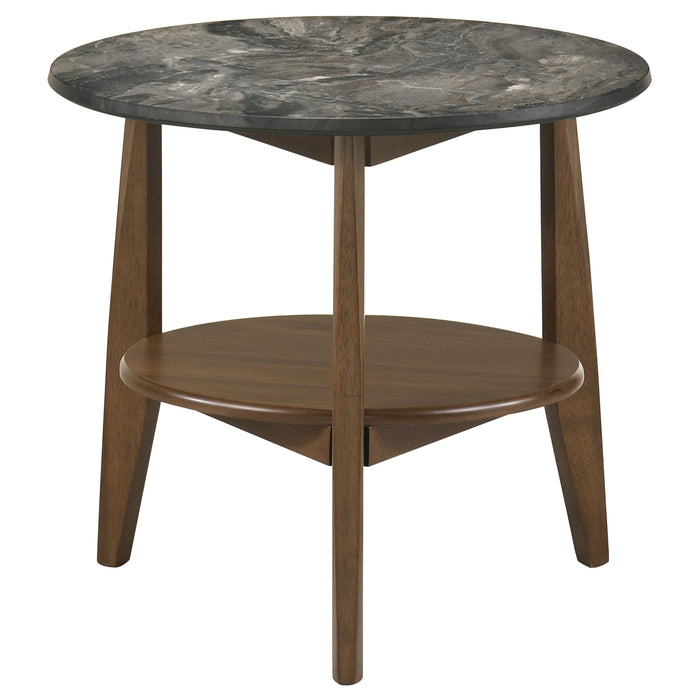 Bradley Round SmartTop™ End Side Table Smokey Grey and Dark Brown