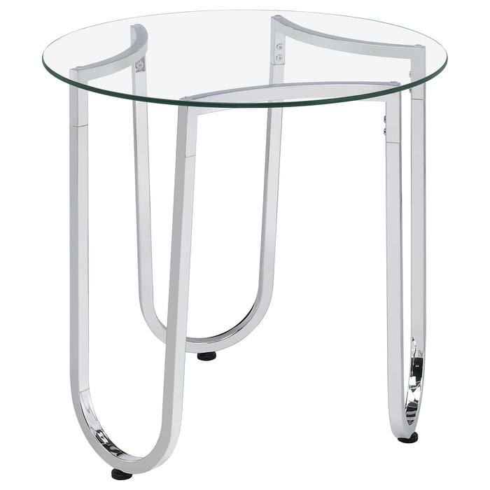 Beller Round Tempered Glass Top End Side Table Chrome