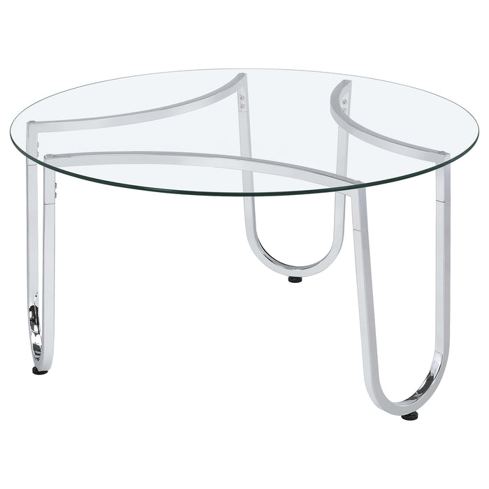 Beller Round Tempered Glass Top Cocktail Coffee Table Chrome