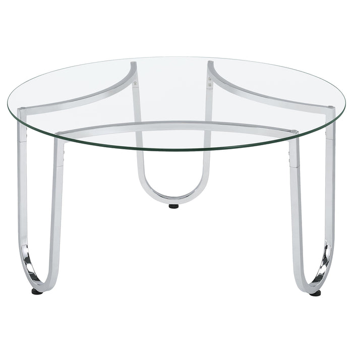 Beller 2-piece Round Tempered Glass Top Coffee Table Set Chrome