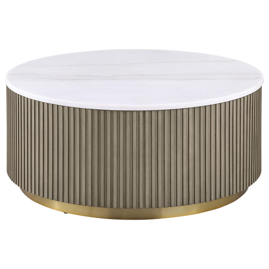 Jason Round White Marble Top Coffee Table Greige