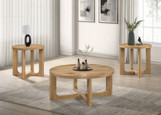 Kessler 3-piece Round Sculptural Wood Coffee Table Set Light Oak