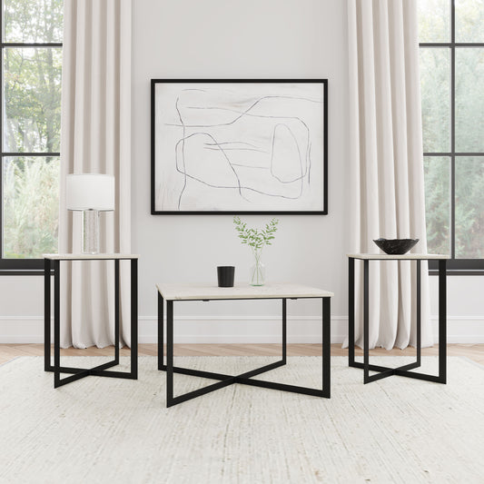 Tobin 3-piece Marble Top Coffee and End Table Set White