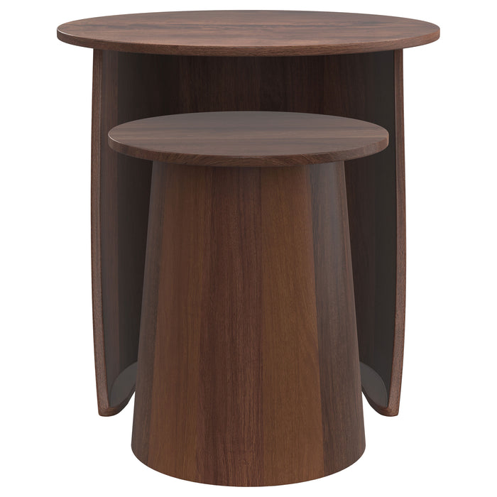 Yency 2-piece Round Mango Wood Nesting Table Set Dark Brown Mango