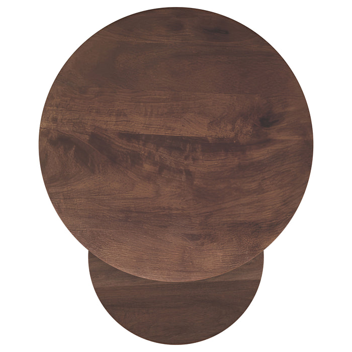 Yency 2-piece Round Mango Wood Nesting Table Set Dark Brown Mango