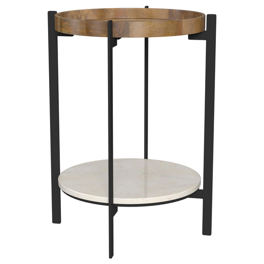 Adhvik Round End Side Table Marble Shelf Natural and Black