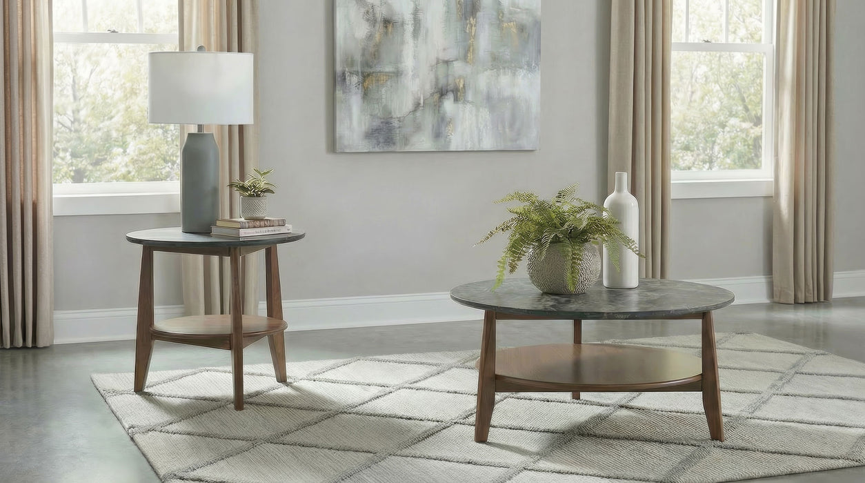 Bradley Round SmartTop™ End Side Table Smokey Grey and Dark Brown