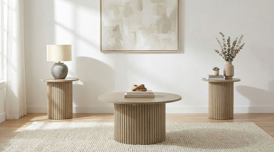 Hamlyn 3-piece Round Fluted Coffee and End Table Set Natural Oak