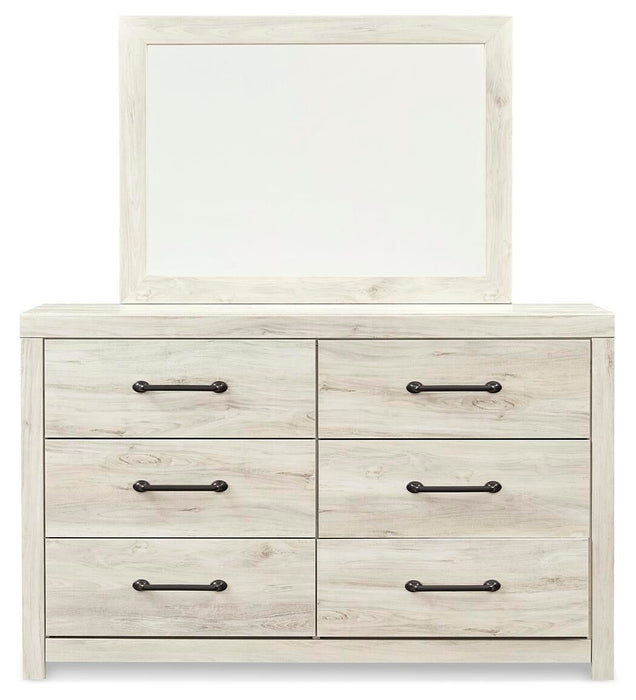 Cambeck Queen Panel Bed with 2 Storage Drawers with Mirrored Dresser and Nightstand