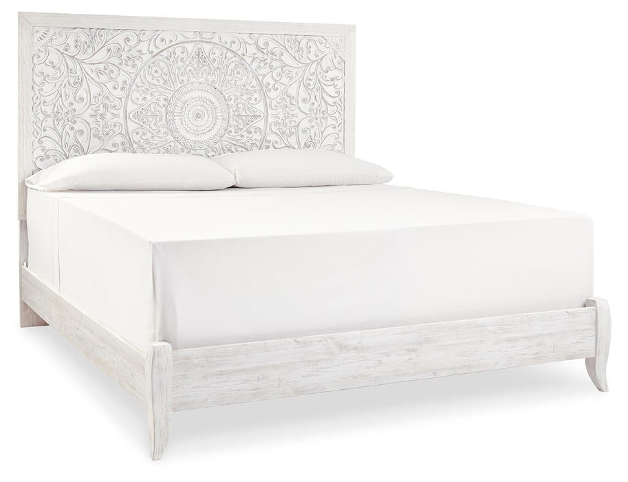 Paxberry King Panel Bed with Mirrored Dresser