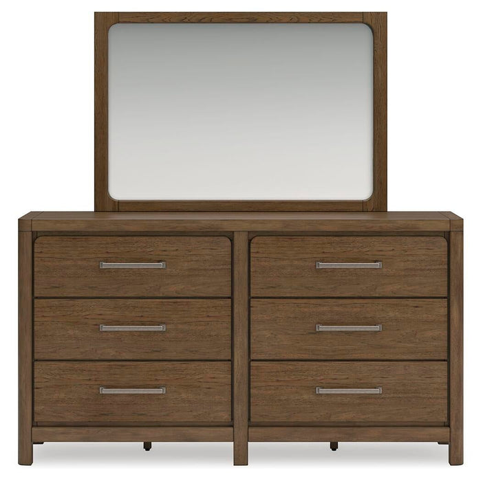 Cabalynn California King Upholstered Bed with Mirrored Dresser