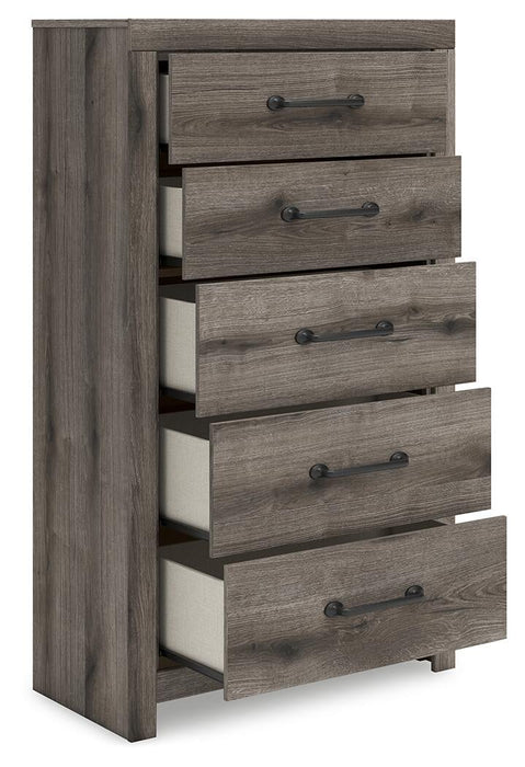 Graystorm Full Panel Bed with Storage, Dresser, Mirror, Chest and Nightstand