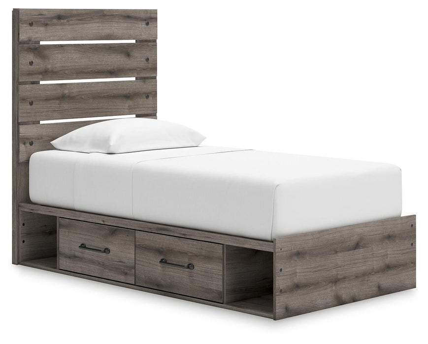 Graystorm Twin Panel Storage Bed, Dresser, Mirror, Chest and Nightstand