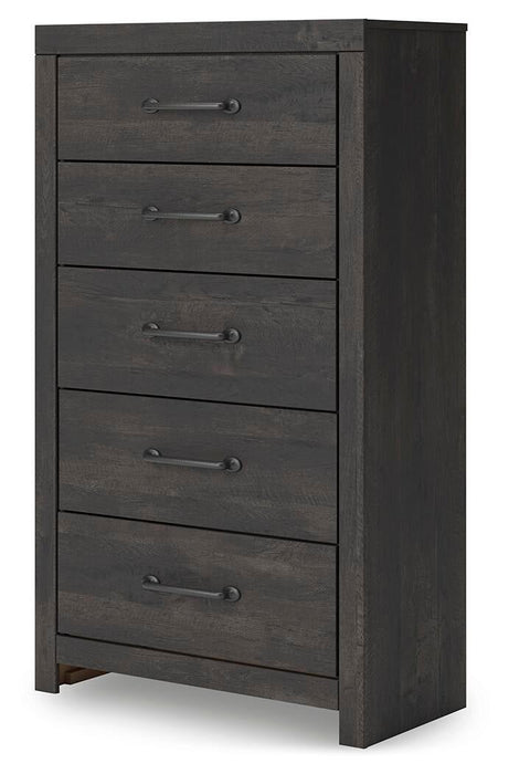 Hollivern Twin Panel Bed with Storage, Dresser, Mirror, Chest and Nightstand