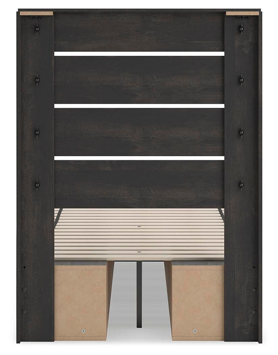 Hollivern Twin Panel Bed with Storage, Dresser, Mirror, Chest and Nightstand