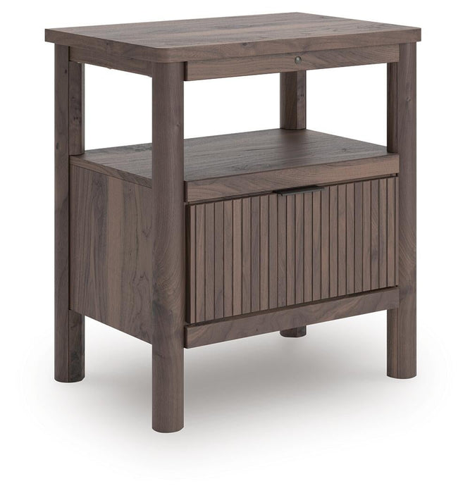 Pamytta Twin Upholstered Panel Platform Bed, Dresser, Mirror and Nightstand