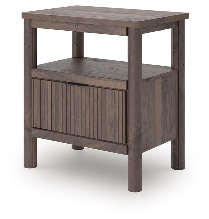 Pamytta Twin Upholstered Panel Platform Bed, Dresser, Mirror and Nightstand