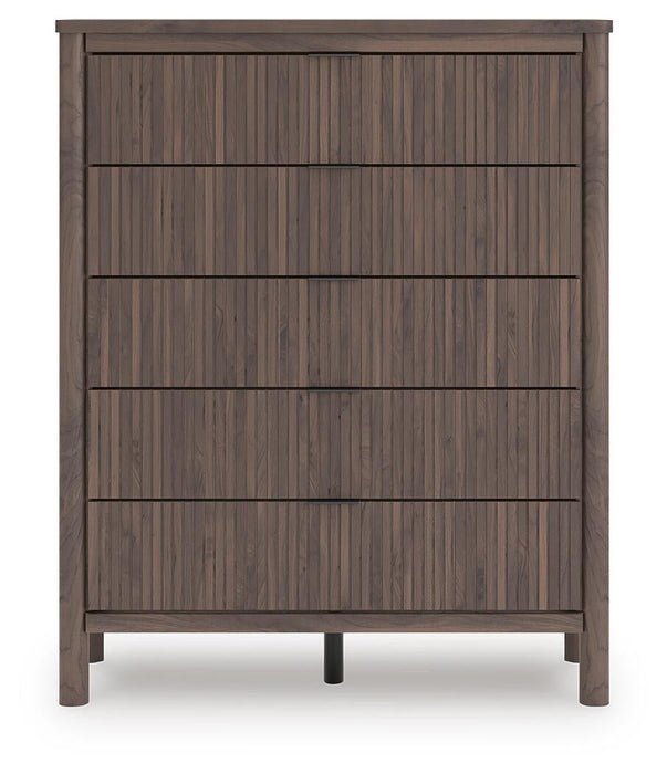 Pamytta King Upholstered Panel Platform Bed, Dresser, Mirror, Chest and Nightstand