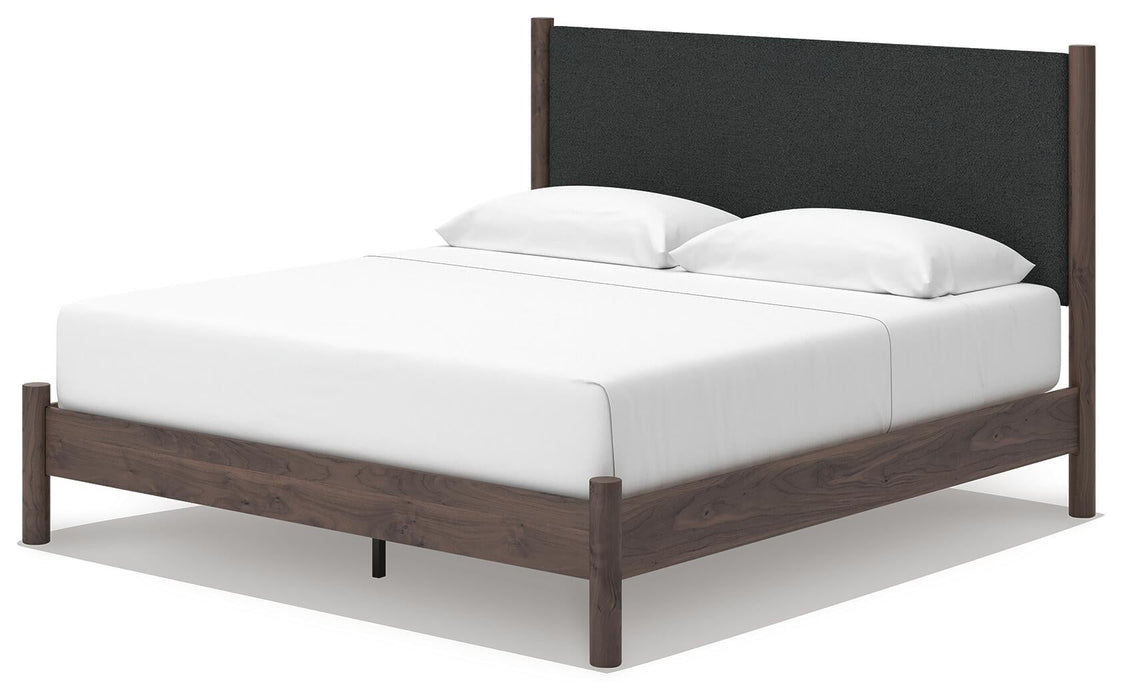 Pamytta King Upholstered Panel Platform Bed, Dresser, Mirror, Chest and Nightstand