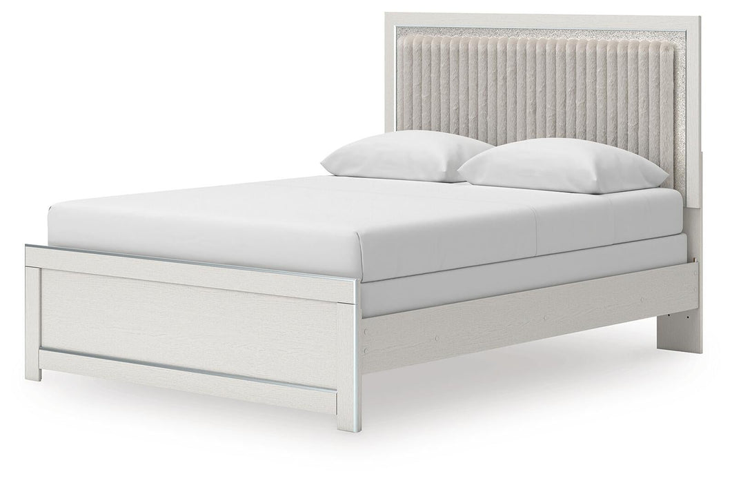 Zuraleus Queen Upholstered Panel Bed, Dresser, Mirror, Chest and Nightstand