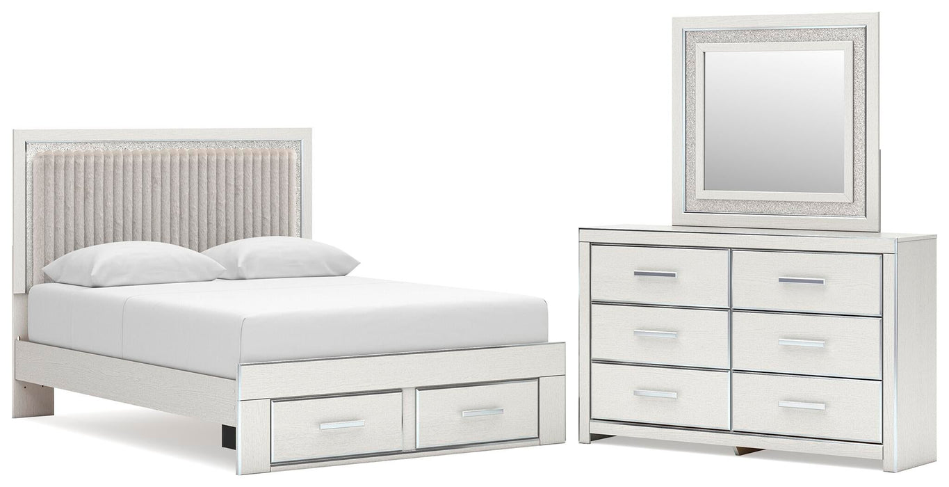 Zuraleus Queen Upholstered Panel Platform Storage Bed, Dresser and Mirror