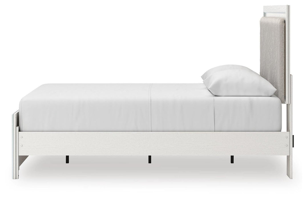 Zuraleus Queen Upholstered Panel Platform Bed, Dresser and Mirror