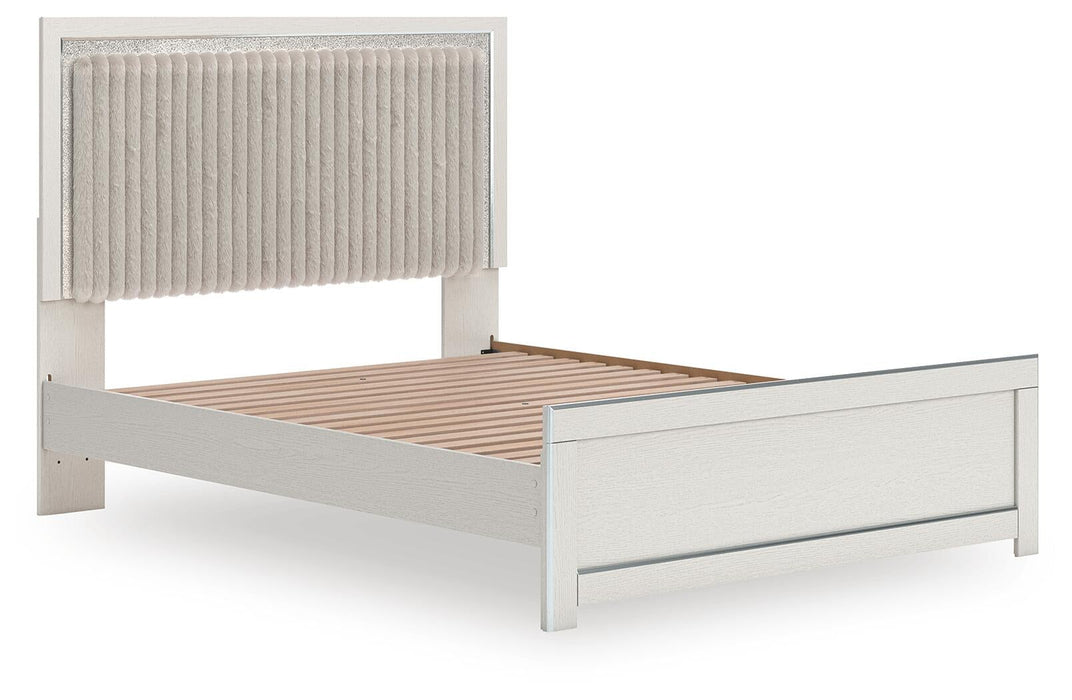 Zuraleus Queen Upholstered Panel Platform Bed, Dresser, Mirror and Nightstand