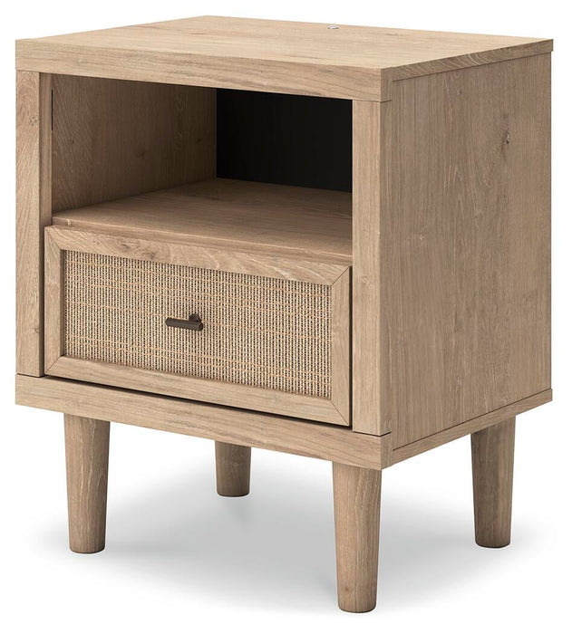 Cielden California King Upholstered Bed with Roll Slats, Dresser, Mirror and Nightstand