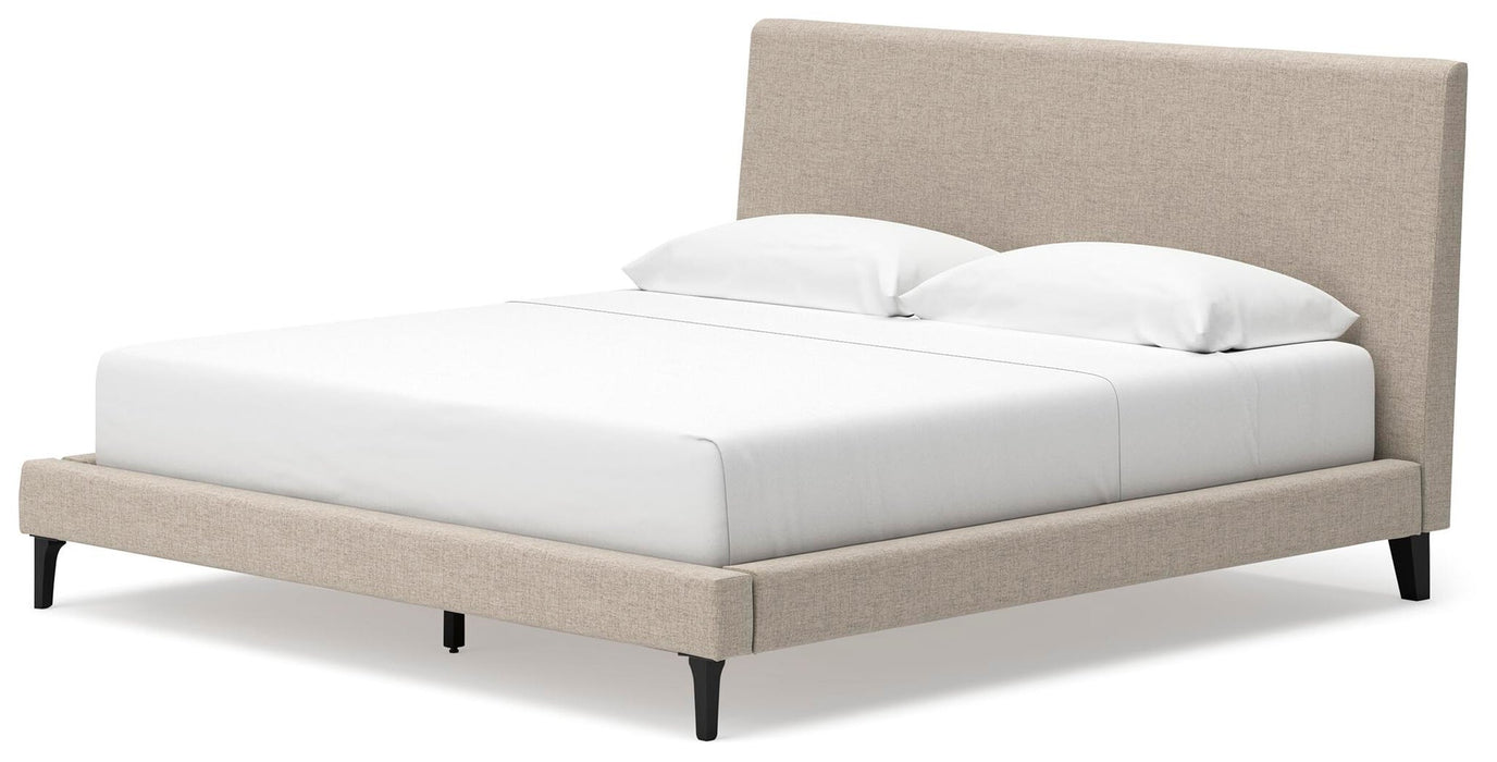 Cielden King Upholstered Bed with Roll Slats, Dresser, Mirror, Chest and Nightstand