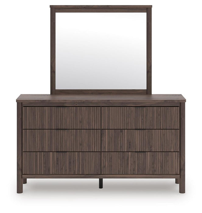 Pamytta Queen Upholstered Panel Bed, Dresser, Mirror and Nightstand