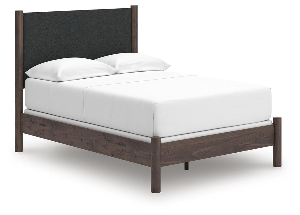 Pamytta Full Upholstered Panel Bed, Dresser, Mirror and Nightstand