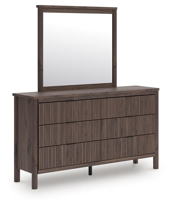 Pamytta Twin Upholstered Panel Bed, Dresser, Mirror and Nightstand