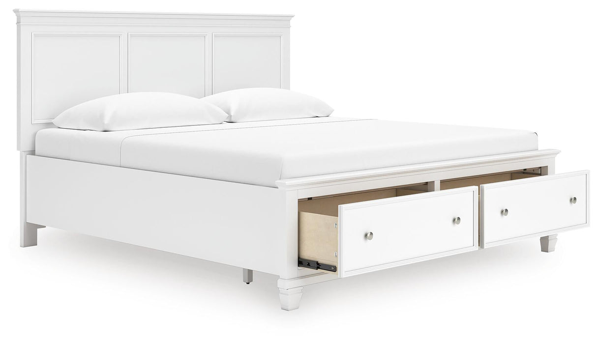 Fortman King Panel Storage Bed with Mirrored Dresser and Nightstand