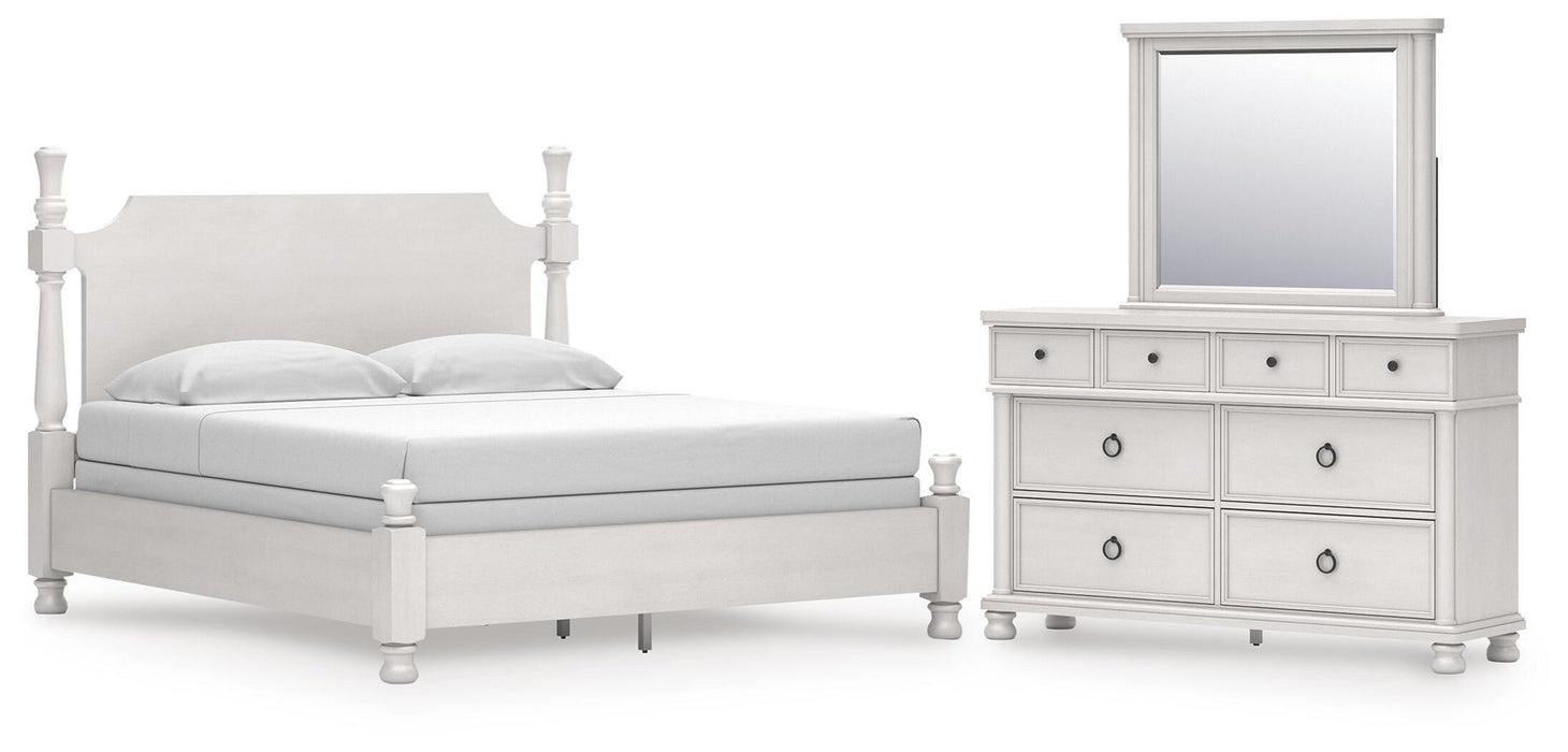 Rowlenstown California King Poster Bed, Dresser and Mirror