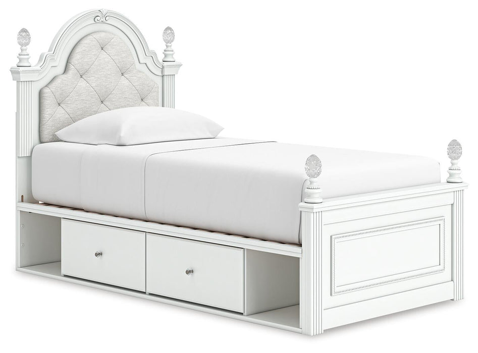 Kozlani Twin Upholstered Panel Storage Bed, Dresser, Mirror and Nightstand